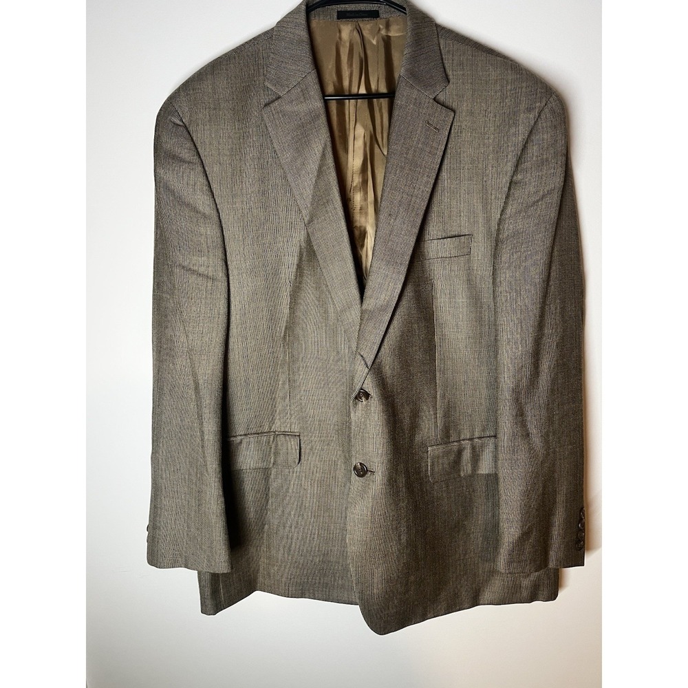 Vtg Ralph Lauren Sport Coat 48R Brown Plaid Silk Wool Two Button Blazer Flawed